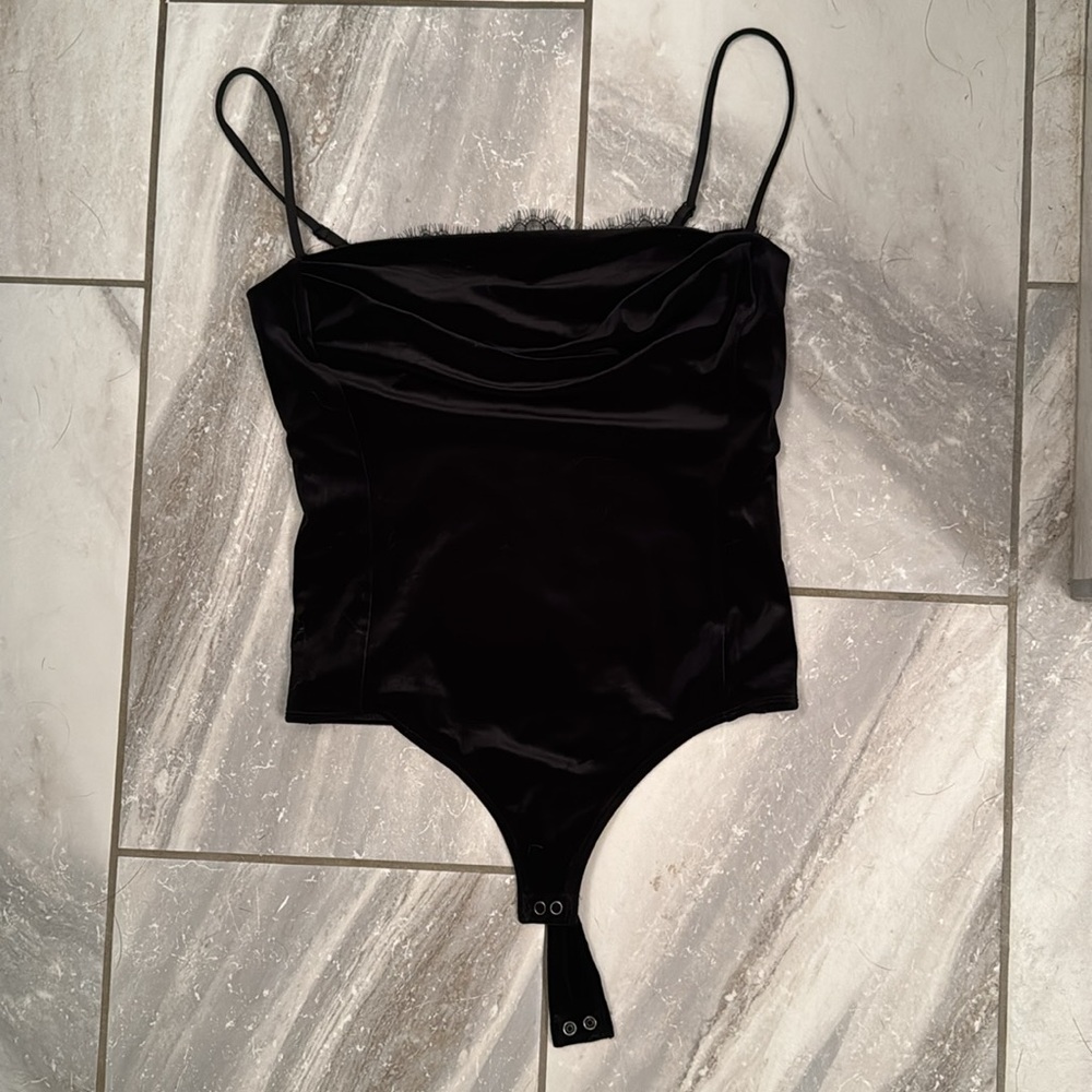 Express velvet lace trim bodysuit